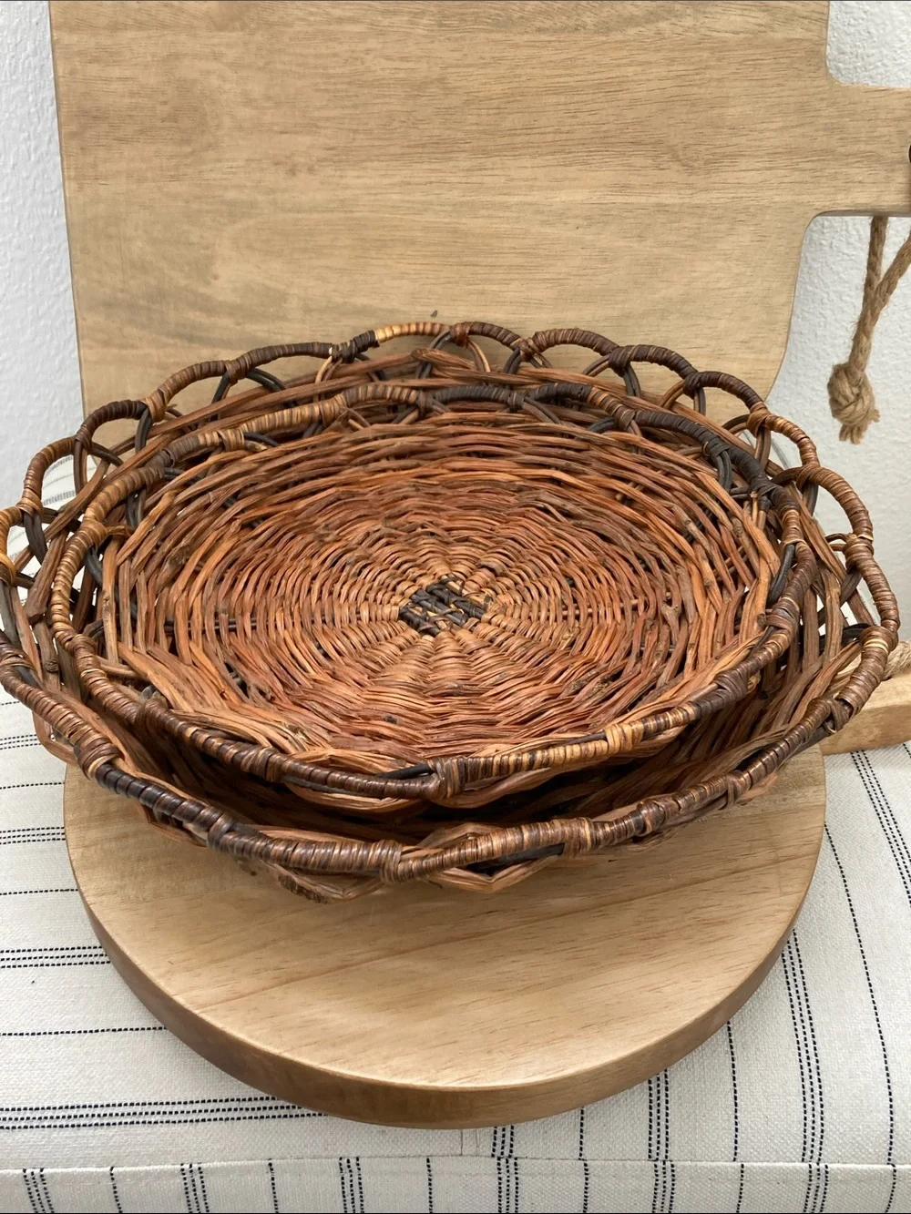 SALE! 70% Off Vintage Natural Brown Woven Rattan Serving Basket - Handcrafted